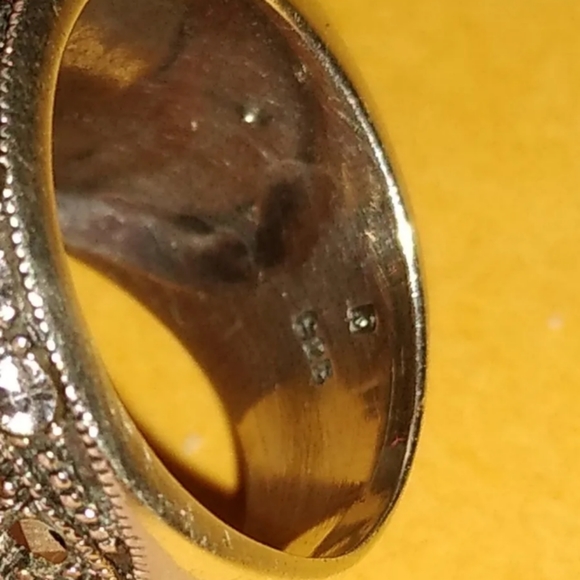 Big Vintage Sterling & Marcasite Ring, multi Row of Black&whi Diamond Wide Band - Picture 2 of 10